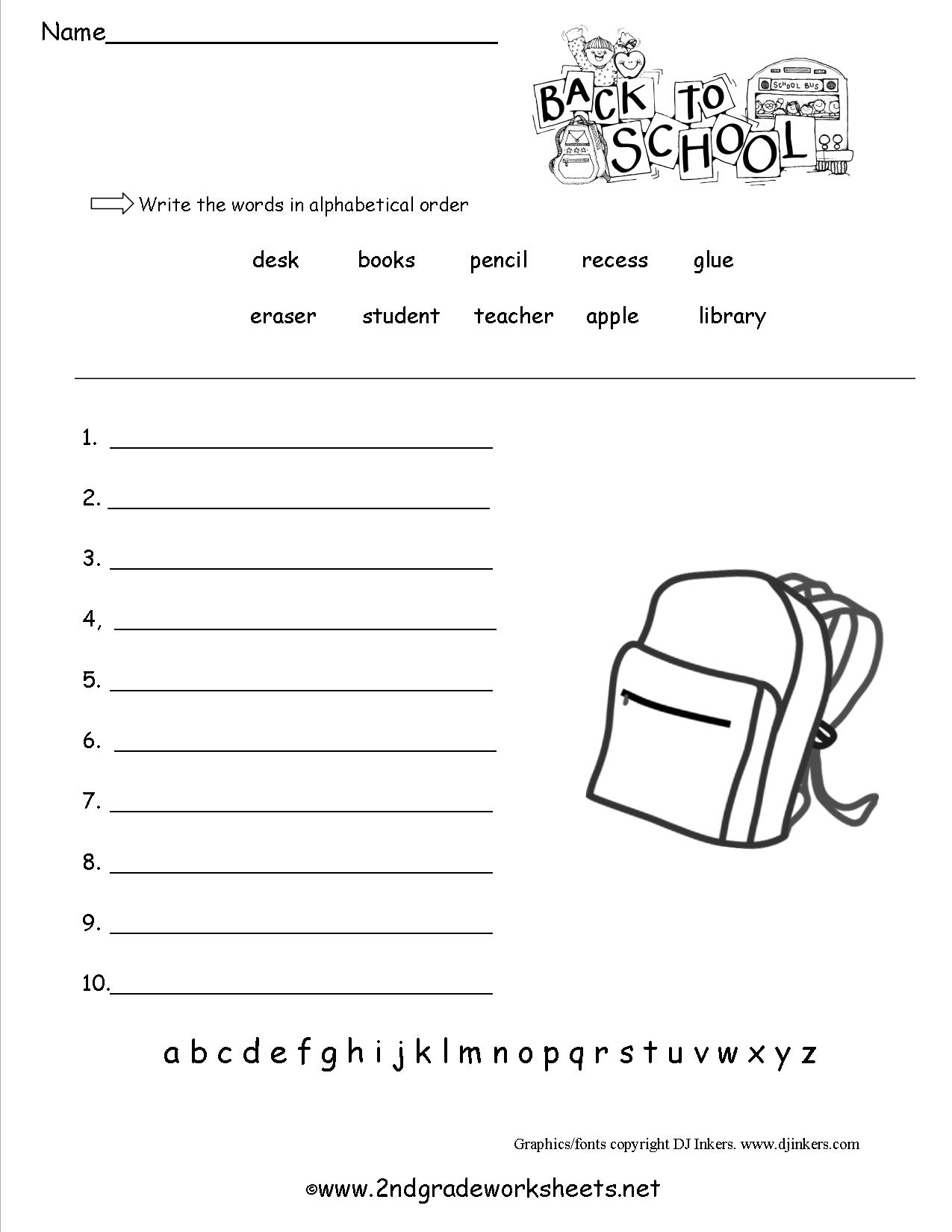 Back to School ABC Order Worksheets