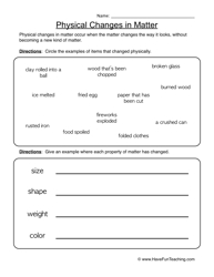 Changes in Matter Worksheets 4th Grade