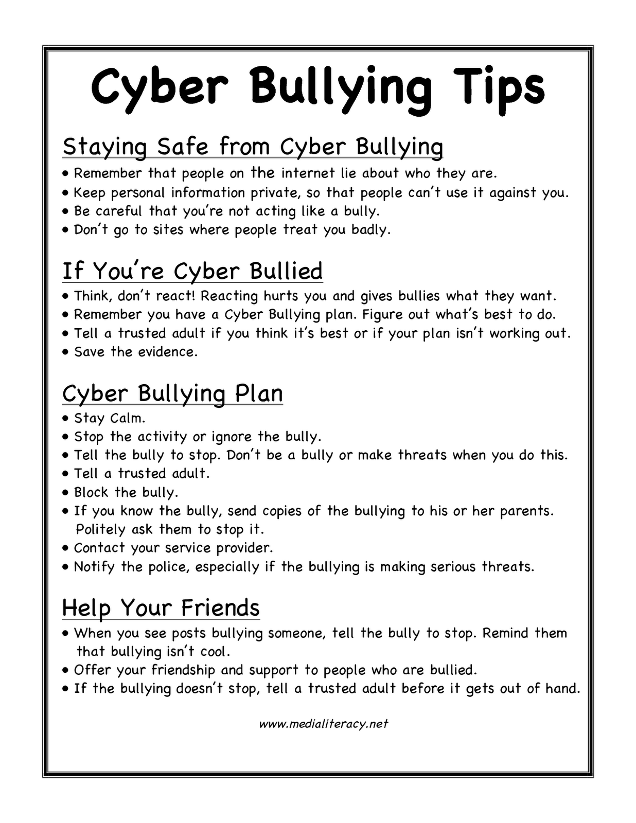 Cyberbullying Worksheets