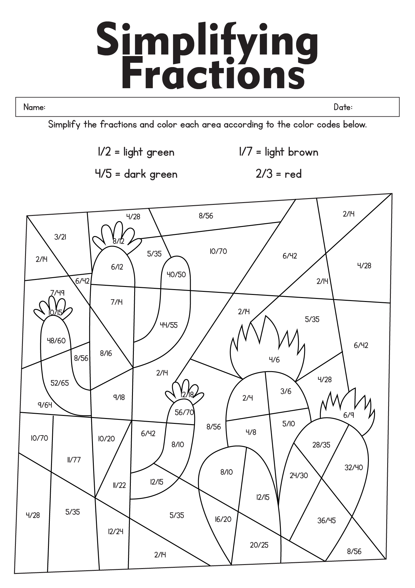 7 Simplifying Fractions Coloring Worksheet Worksheeto