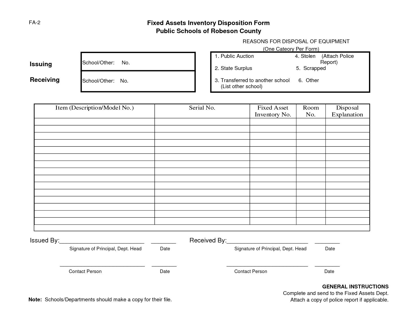 Fixed Asset Inventory Form