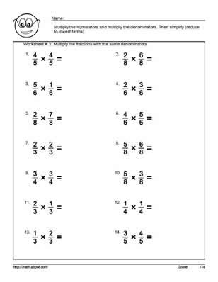 Fractions Worksheets Grade 6