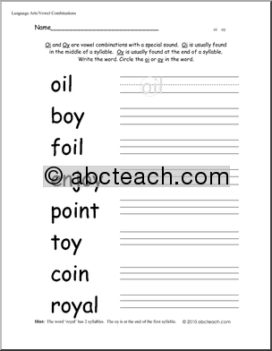 Oi and Oy Phonics Worksheets