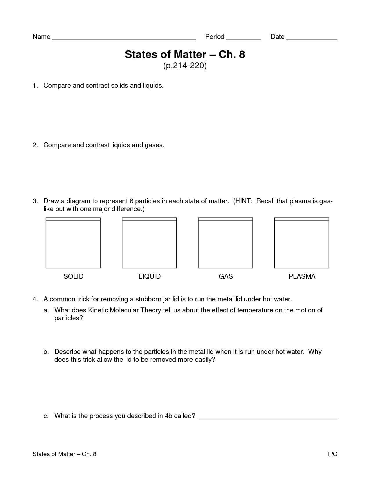 5 States Of Matter Worksheets 3rd Worksheeto