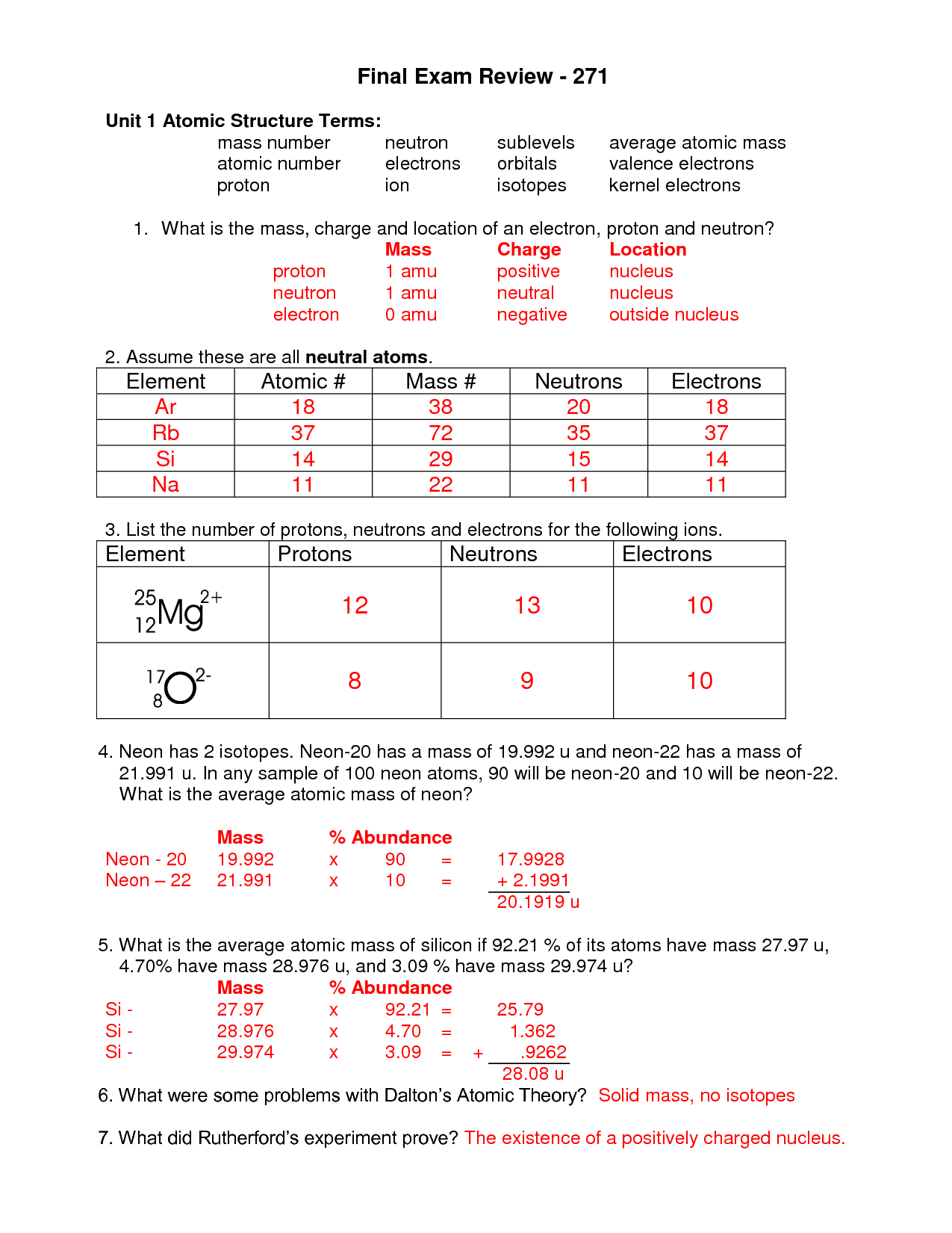 12 Protons Neutrons Electrons Practice Worksheet Answers Worksheeto