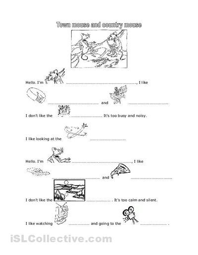 Town Mouse Country Mouse Worksheets