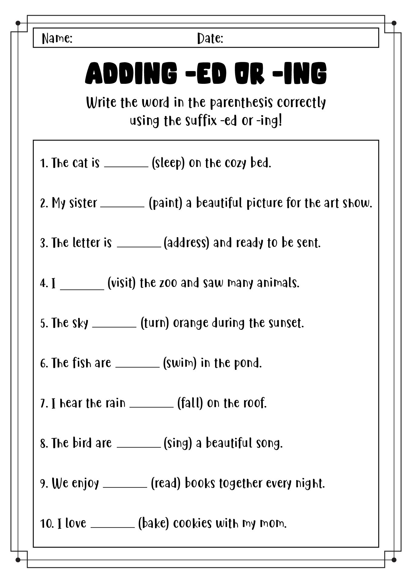 Add Ed To Words Worksheet