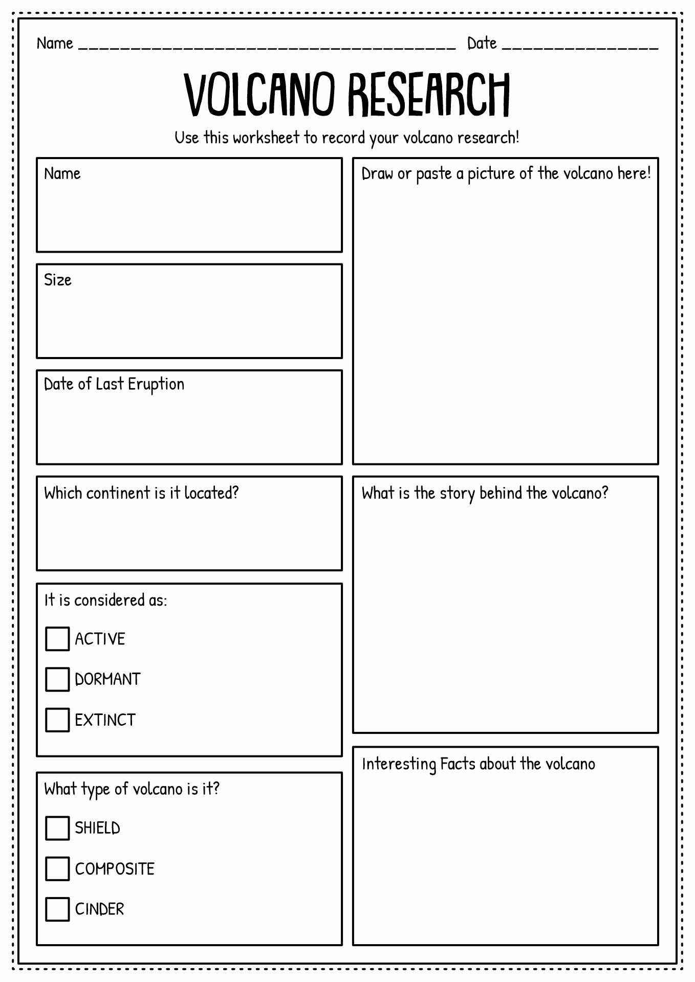 Free Printable Volcano Worksheets