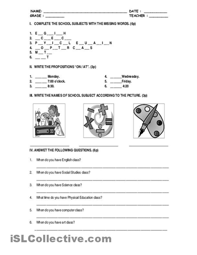 Practice Printable Worksheets School