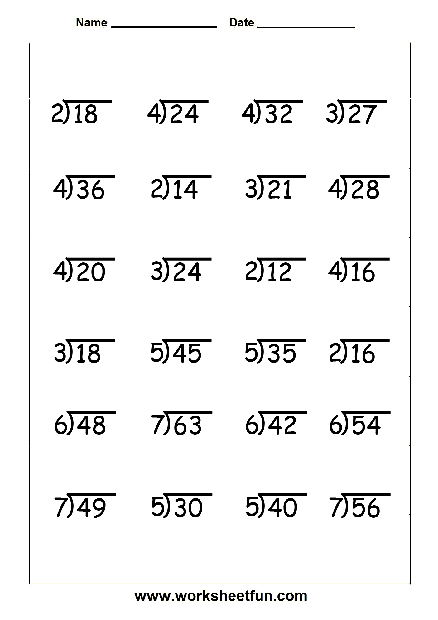 Printable Division Worksheets Grade 4