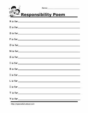 Responsibility Social Skills Worksheets