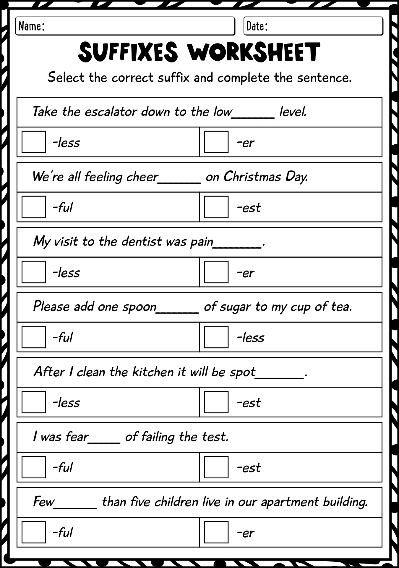 Suffixes Worksheets