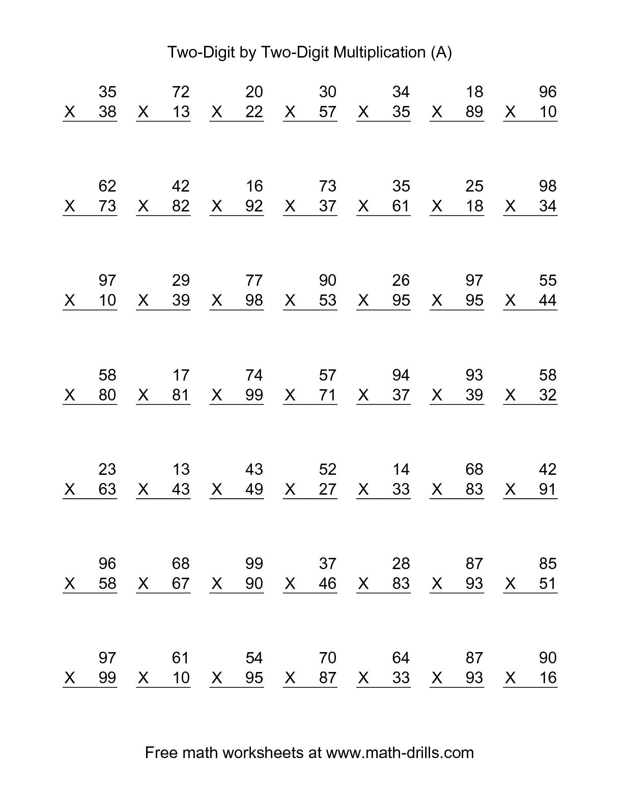 2-Digit Multiplication Worksheets