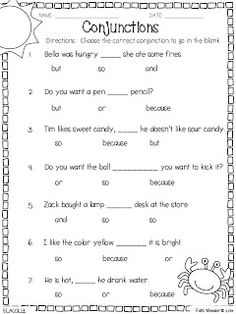 Conjunctions Worksheets 2nd Grade