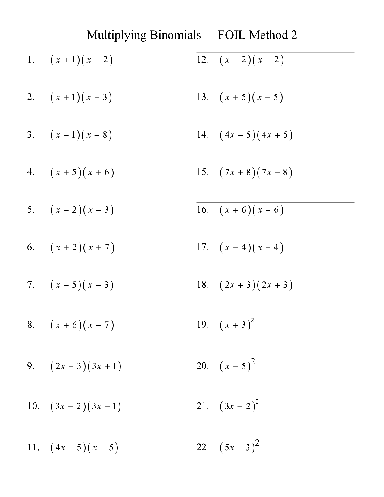 Foil Math Worksheets