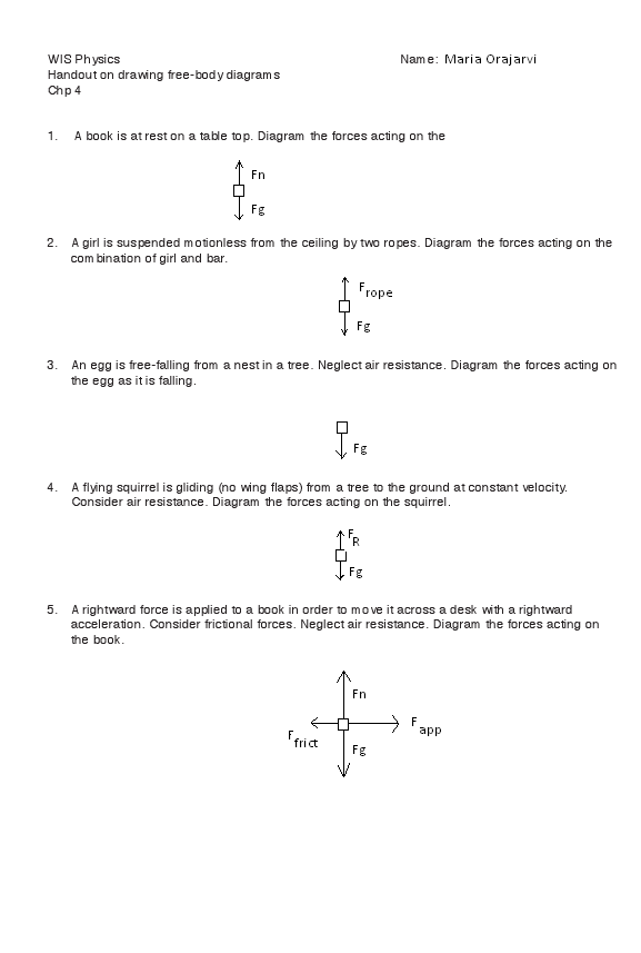 Free body Diagrams Worksheet Answers