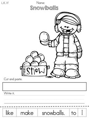 Kindergarten Sentence Writing Worksheets for Winter