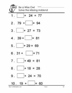 Missing Addend Worksheet