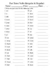 Past Tense Verb Worksheet