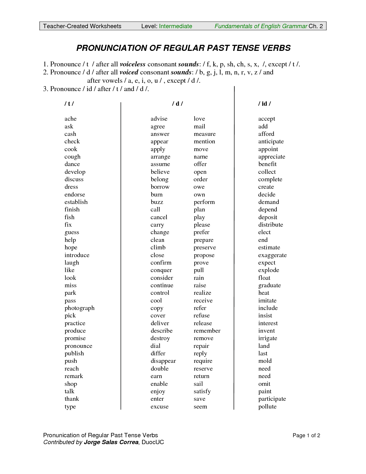 Regular Past Tense Verbs