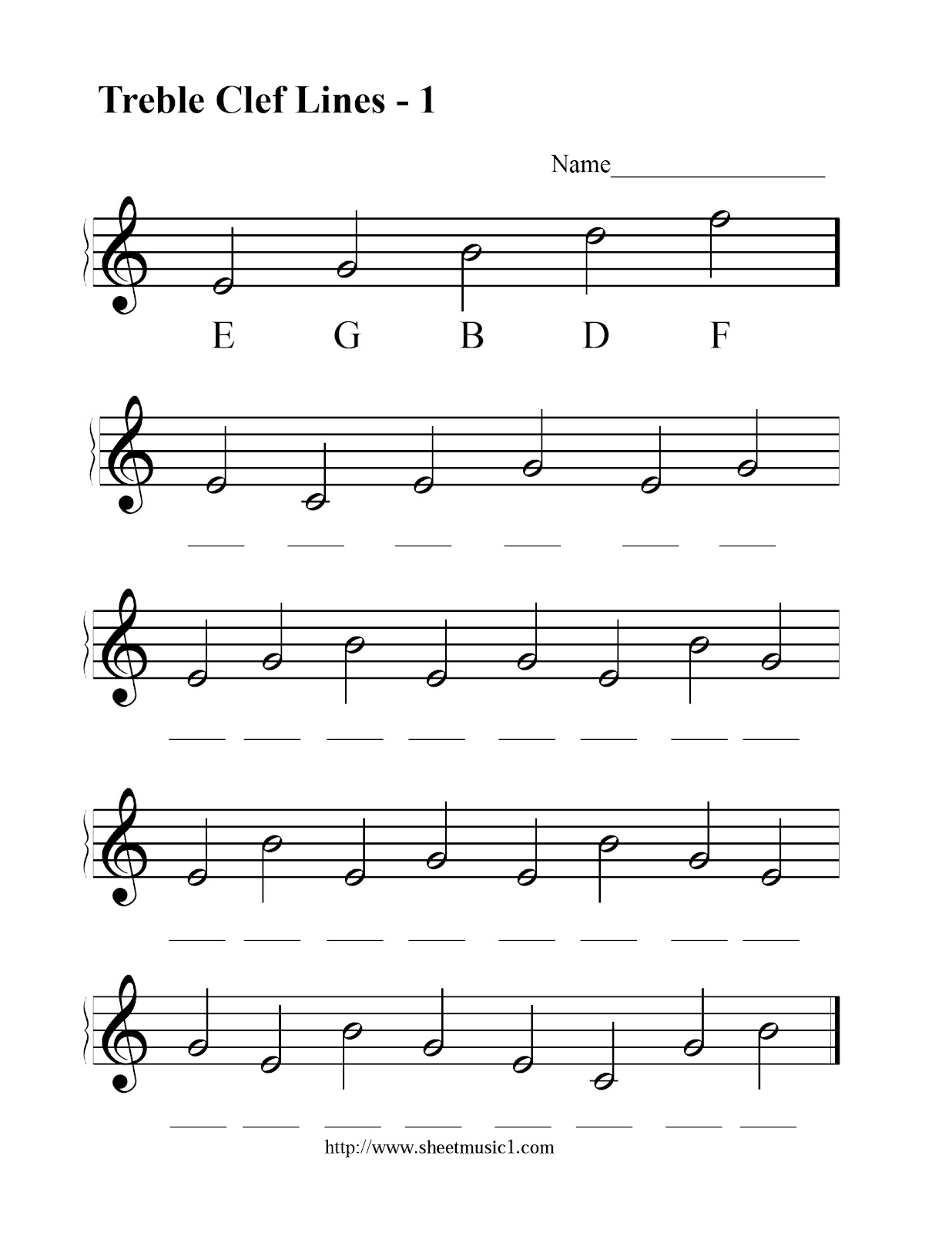 Treble Clef Note Reading Worksheet