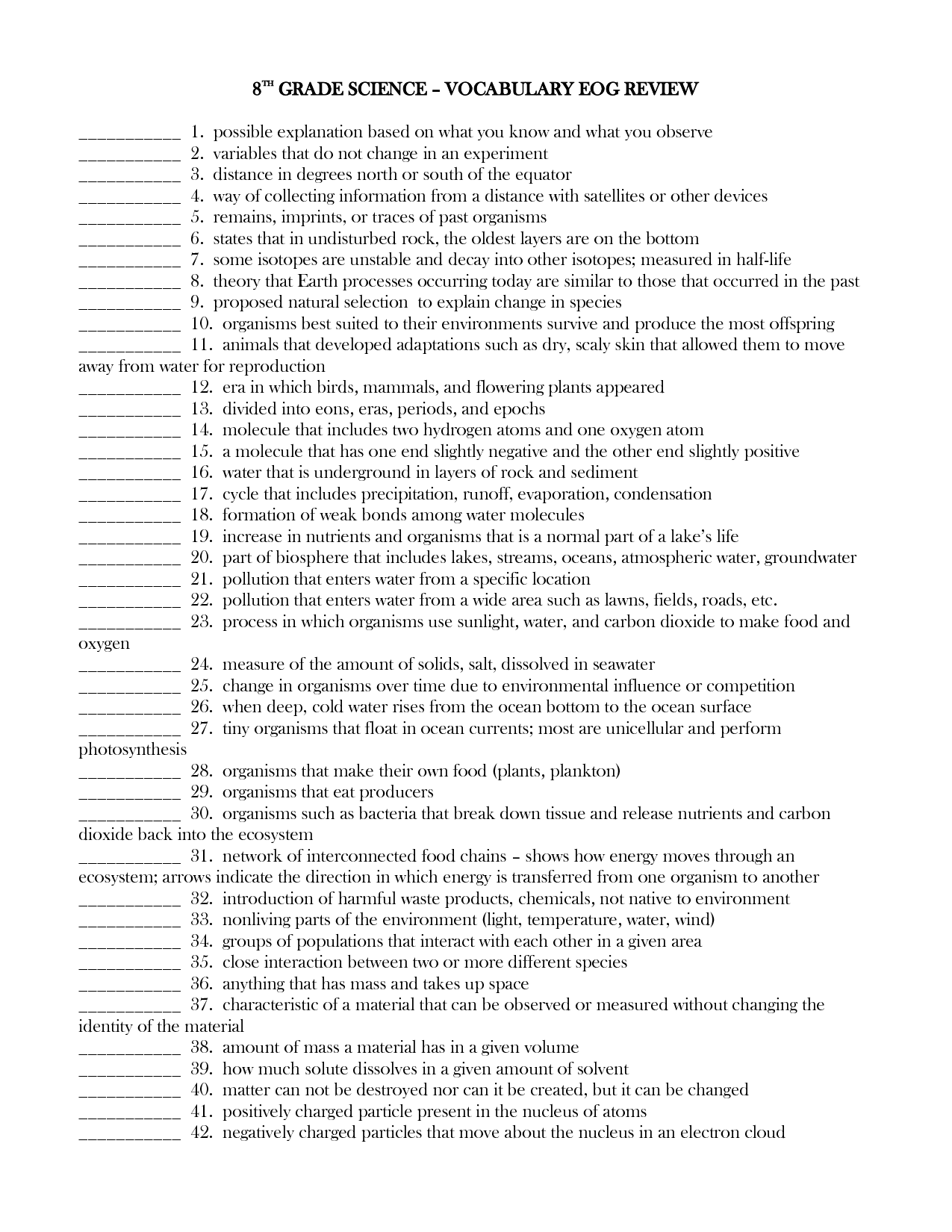 10 8th Grade Science Vocabulary Worksheets Worksheeto