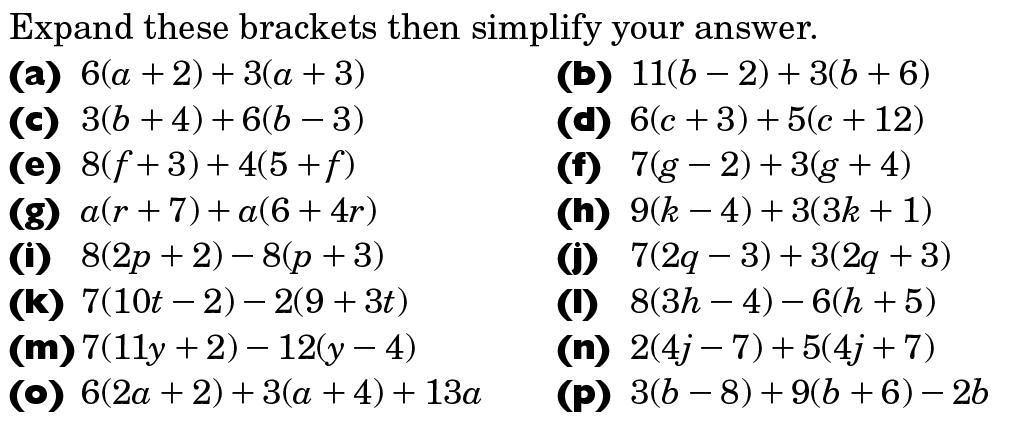 Algebra Expanding Brackets Worksheets