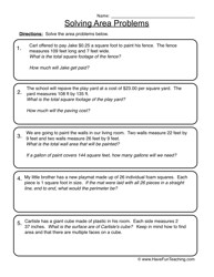 Area Problem Solving Worksheets