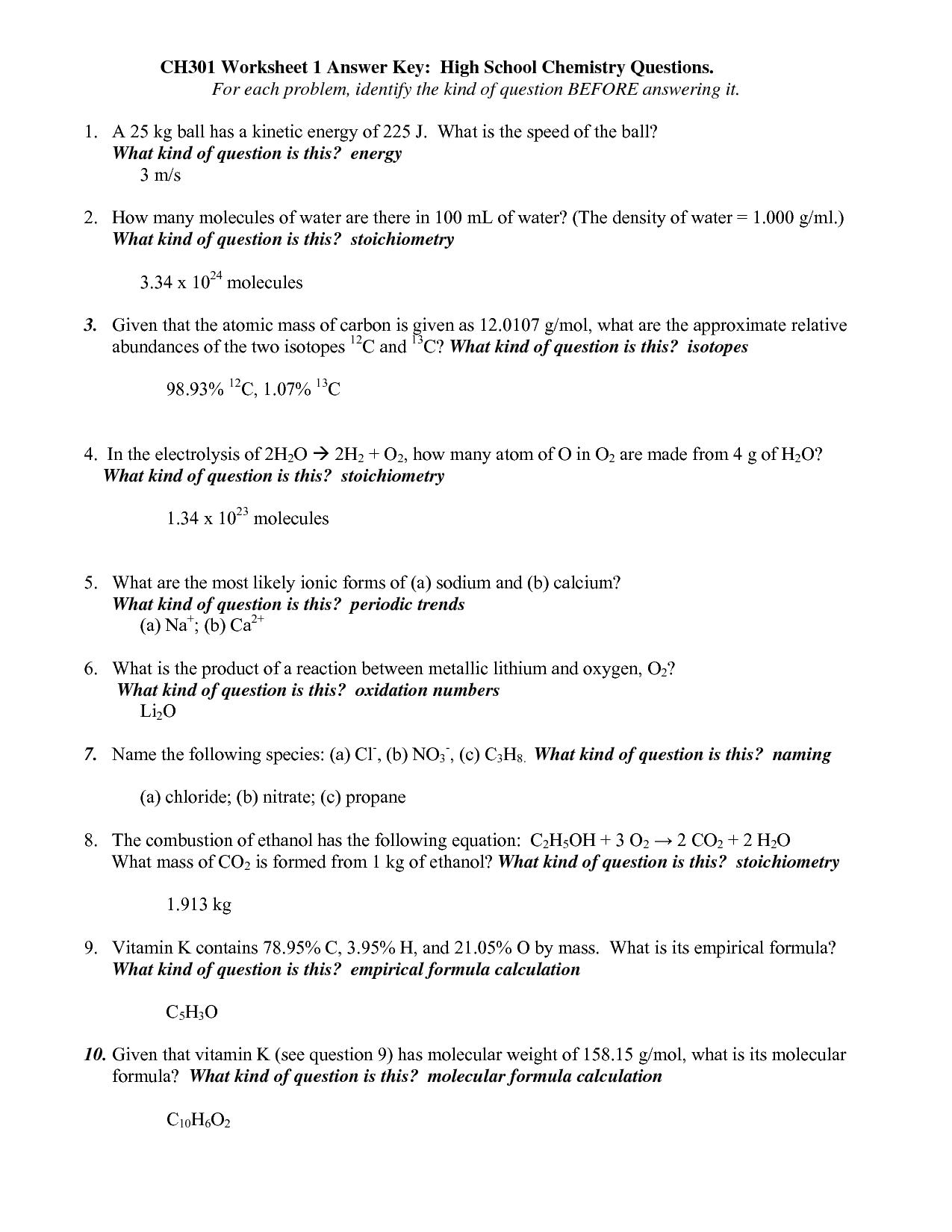 15 High School Chemistry Worksheet Answers Worksheeto