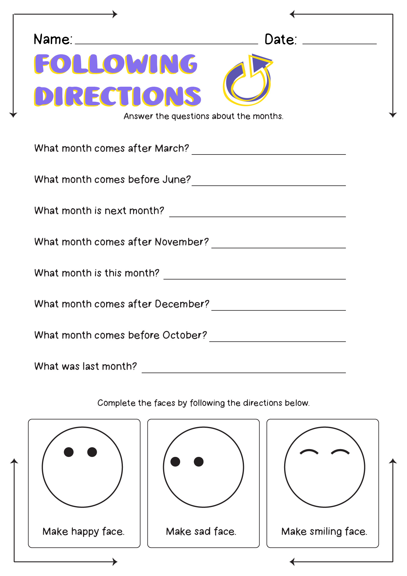 Following Directions Worksheets