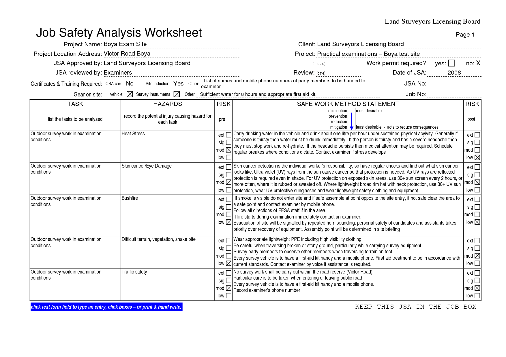 Job Safety Analysis Worksheet