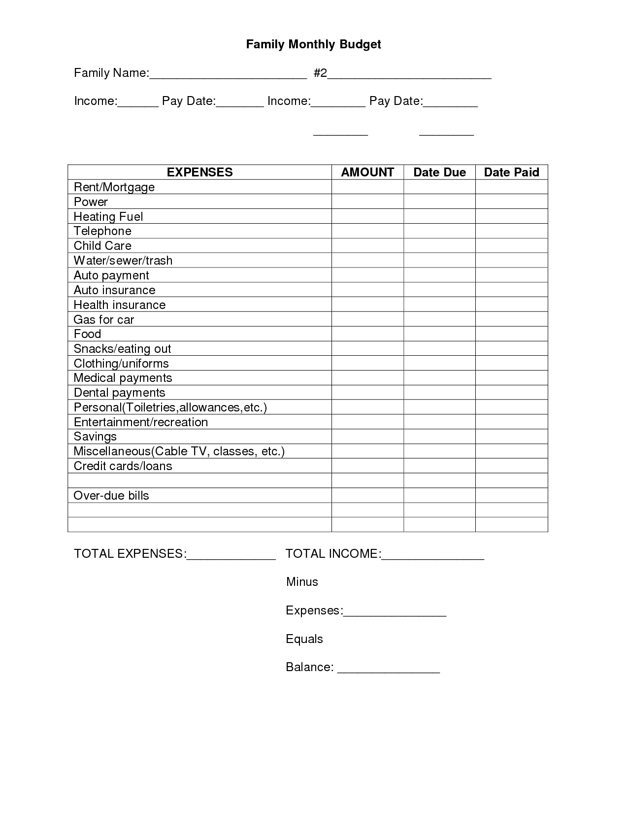 Monthly Bill Budget