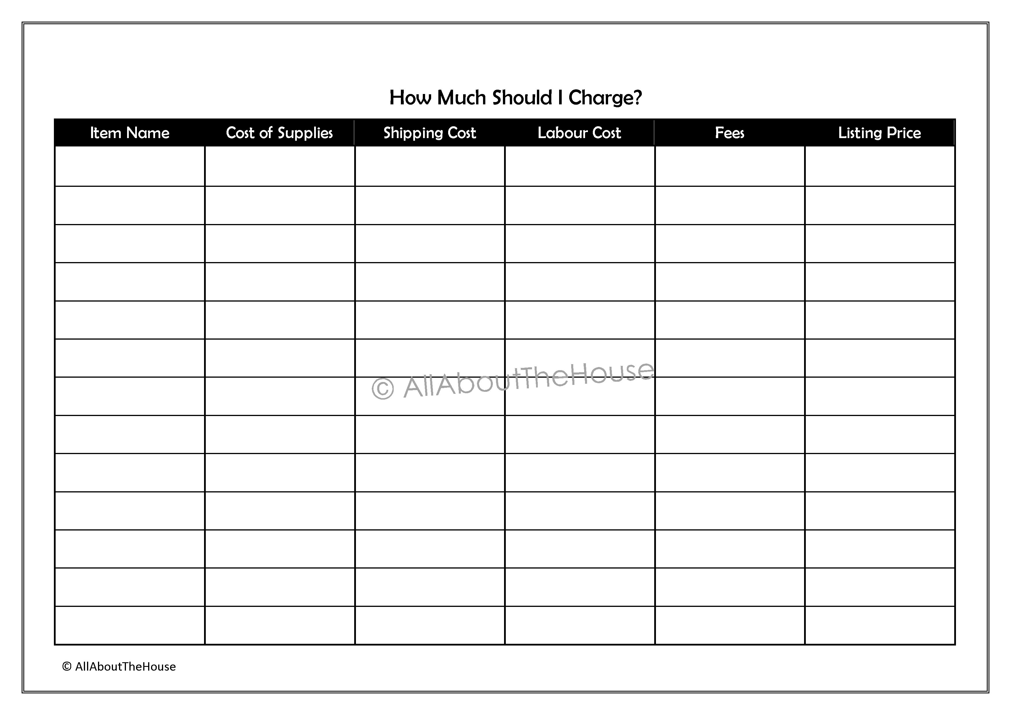 Monthly Profit and Loss Worksheet