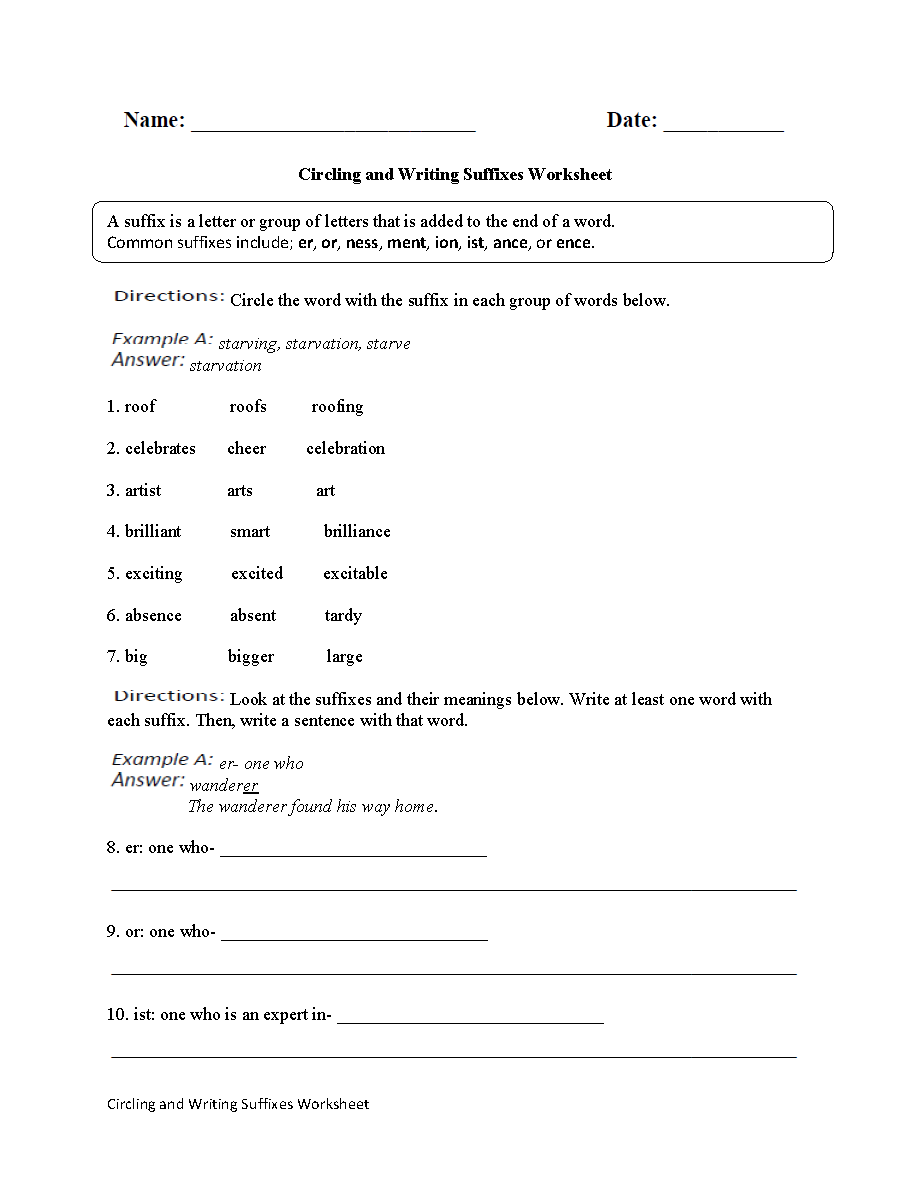 Prefix and Suffix Worksheets