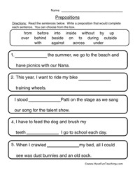 Preposition Worksheet Grade 2