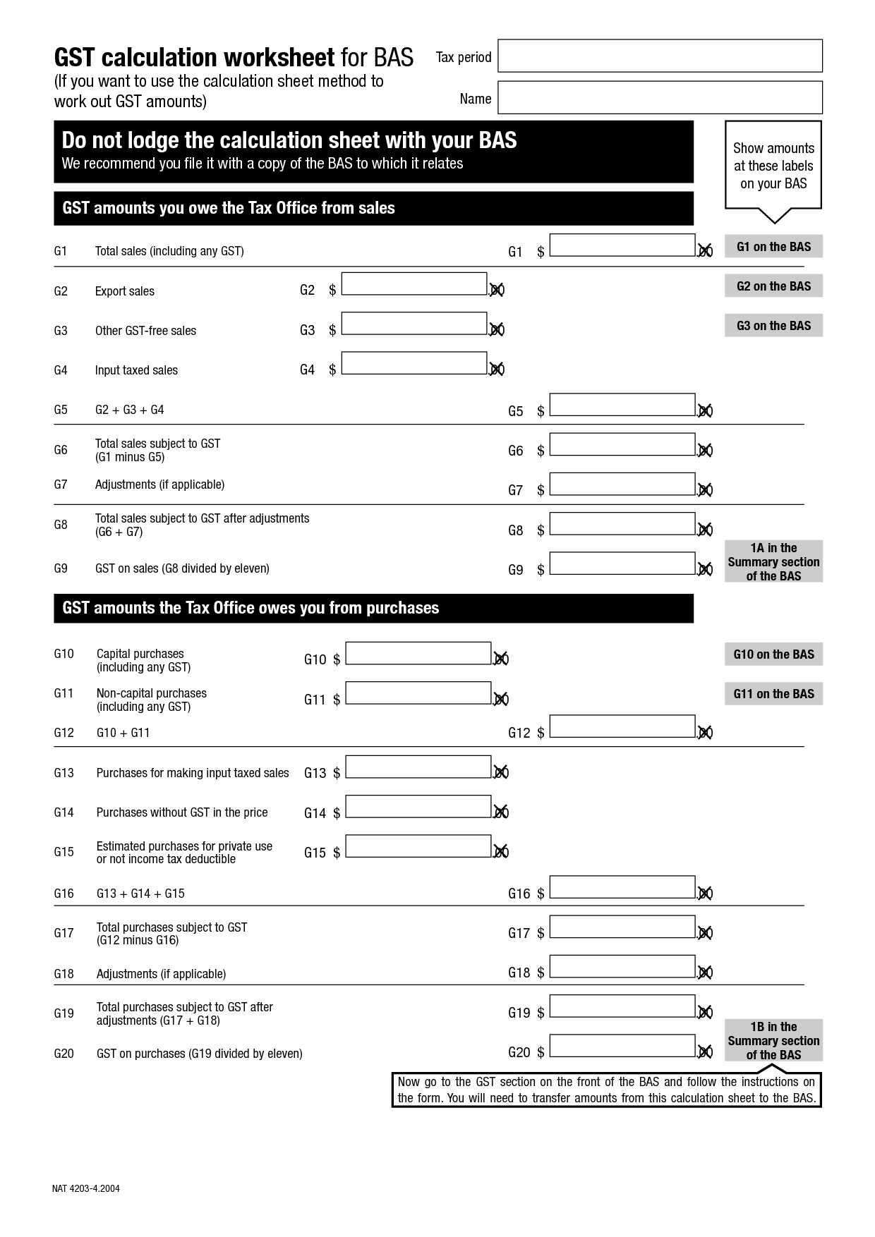 Service Calculation Worksheet