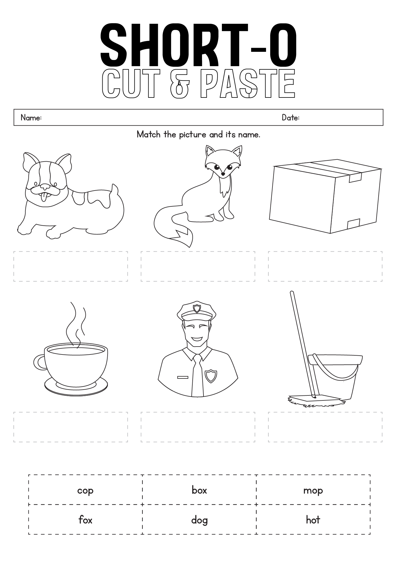 Short O Worksheets Cut and Paste