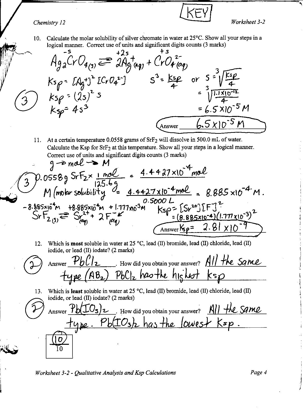 Solubility Worksheet 1 Answer Key