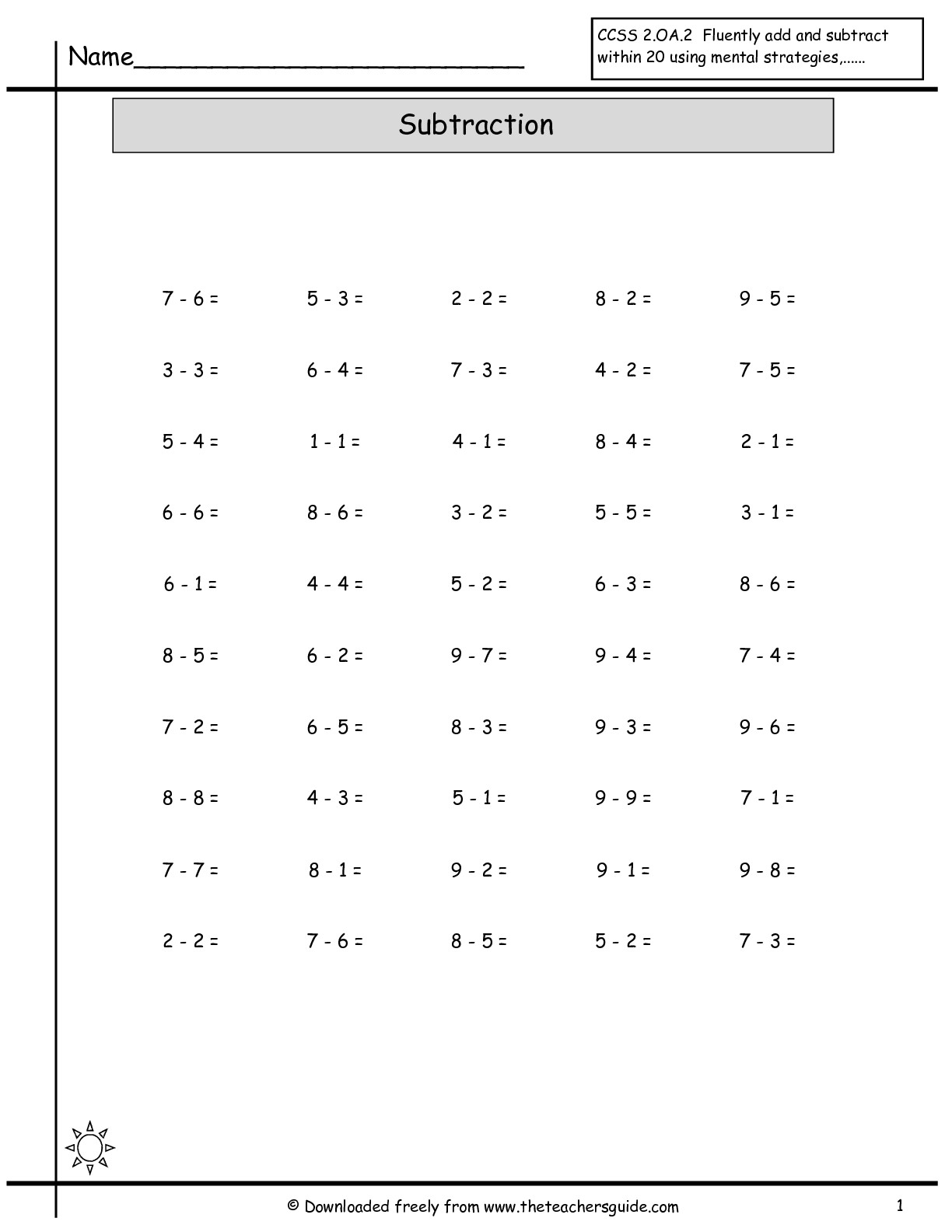 Subtraction to 20 Worksheets