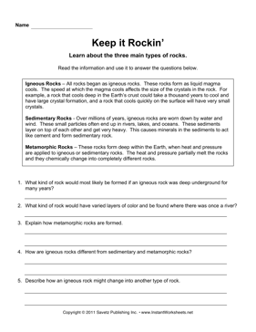 Types of Sedimentary Rocks Worksheet