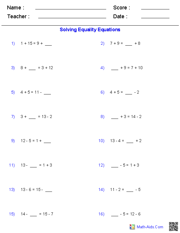 3rd Grade Math Equations Worksheets