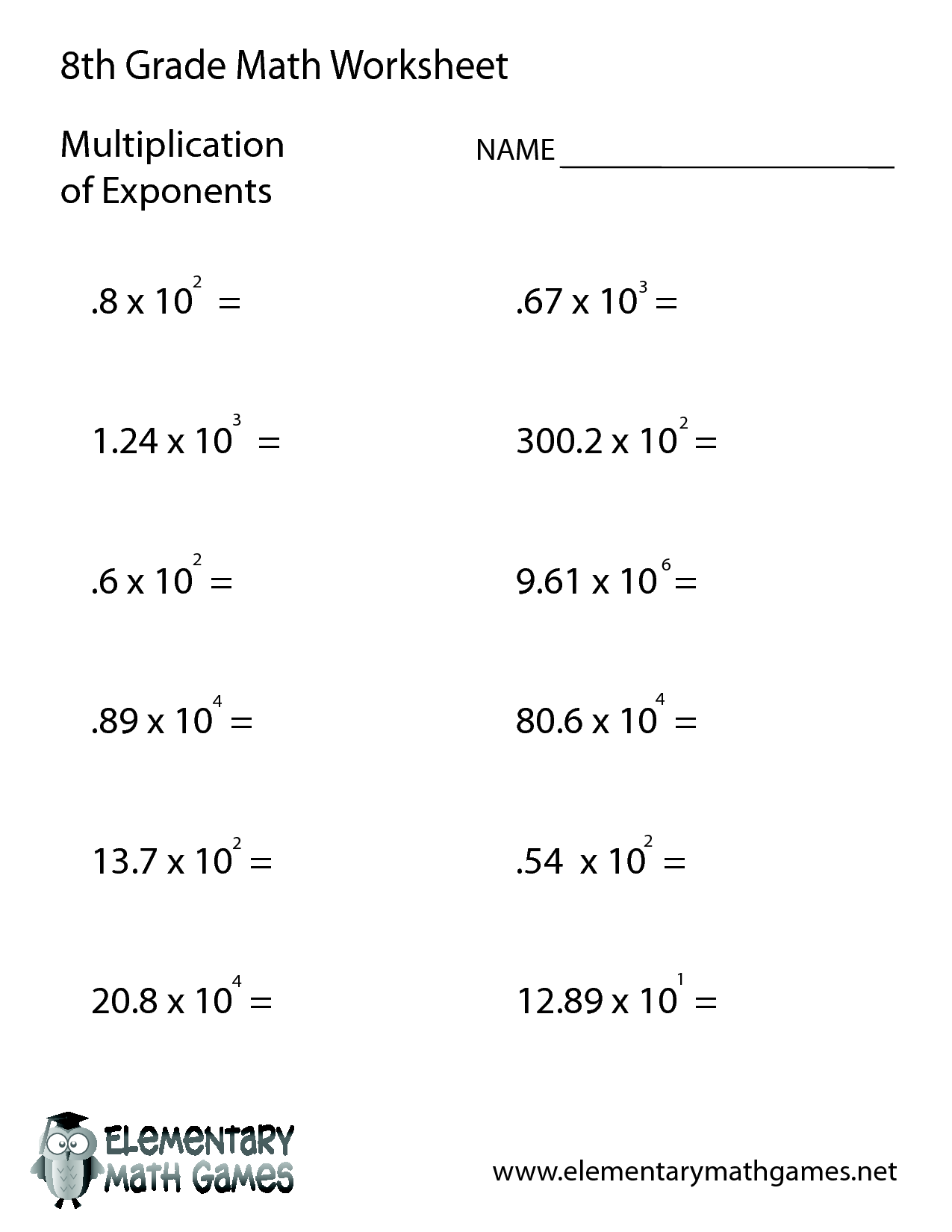 8th Grade Math Problems Worksheets