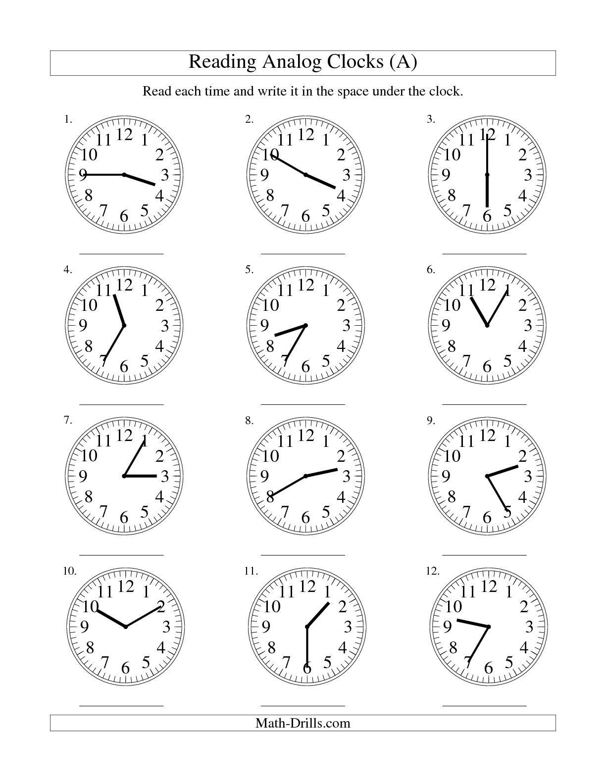 Telling Time To Five Minutes Worksheet