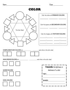 Color Wheel Worksheet Elementary