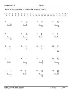 Fill in the Blank Math Worksheet Subtraction