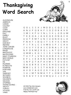 Free Thanksgiving Word Search Middle School