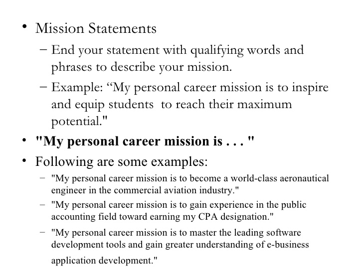 Professional Personal Mission Statement Examples