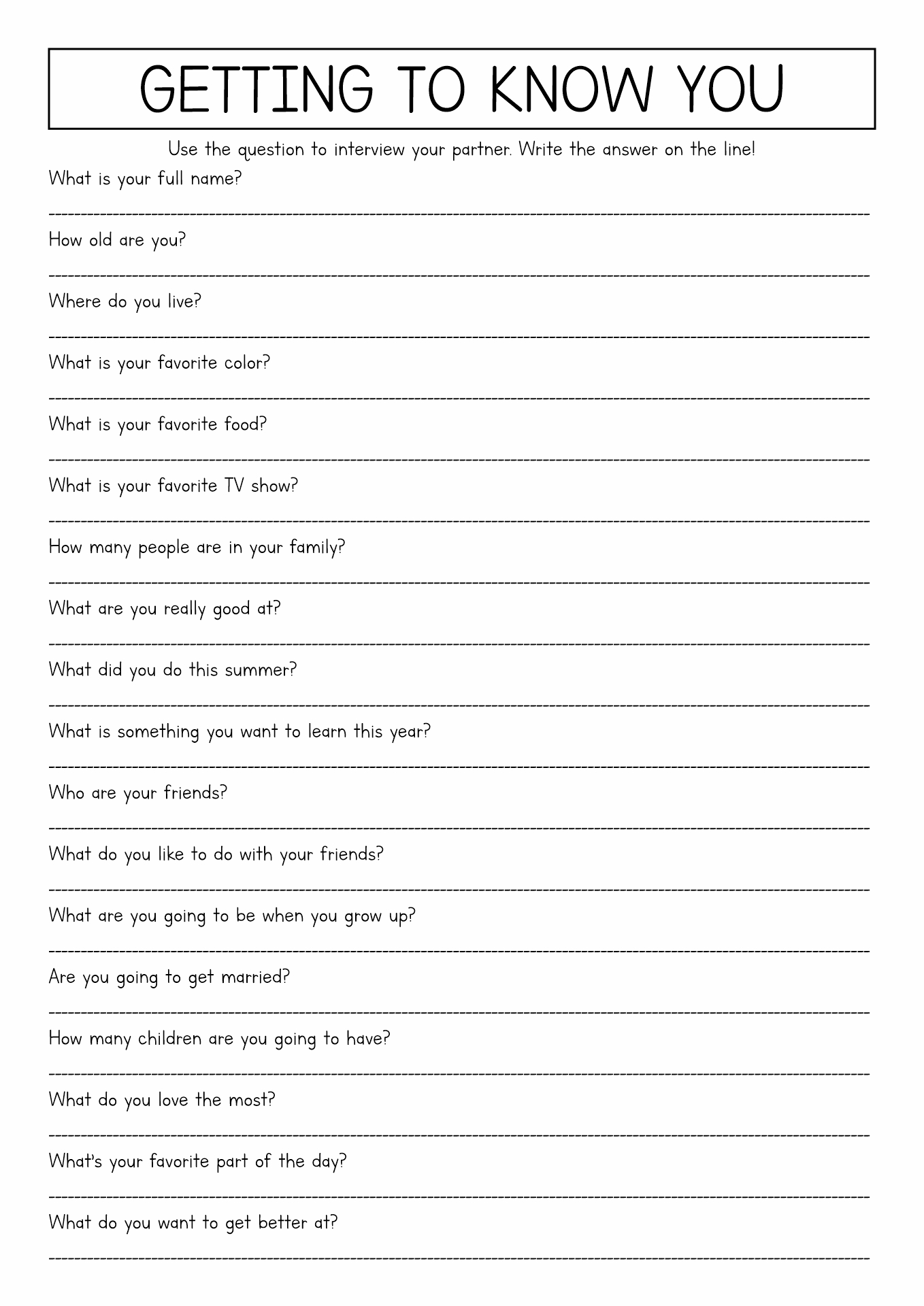 Free Printable Get To Know Me Worksheet For Adults