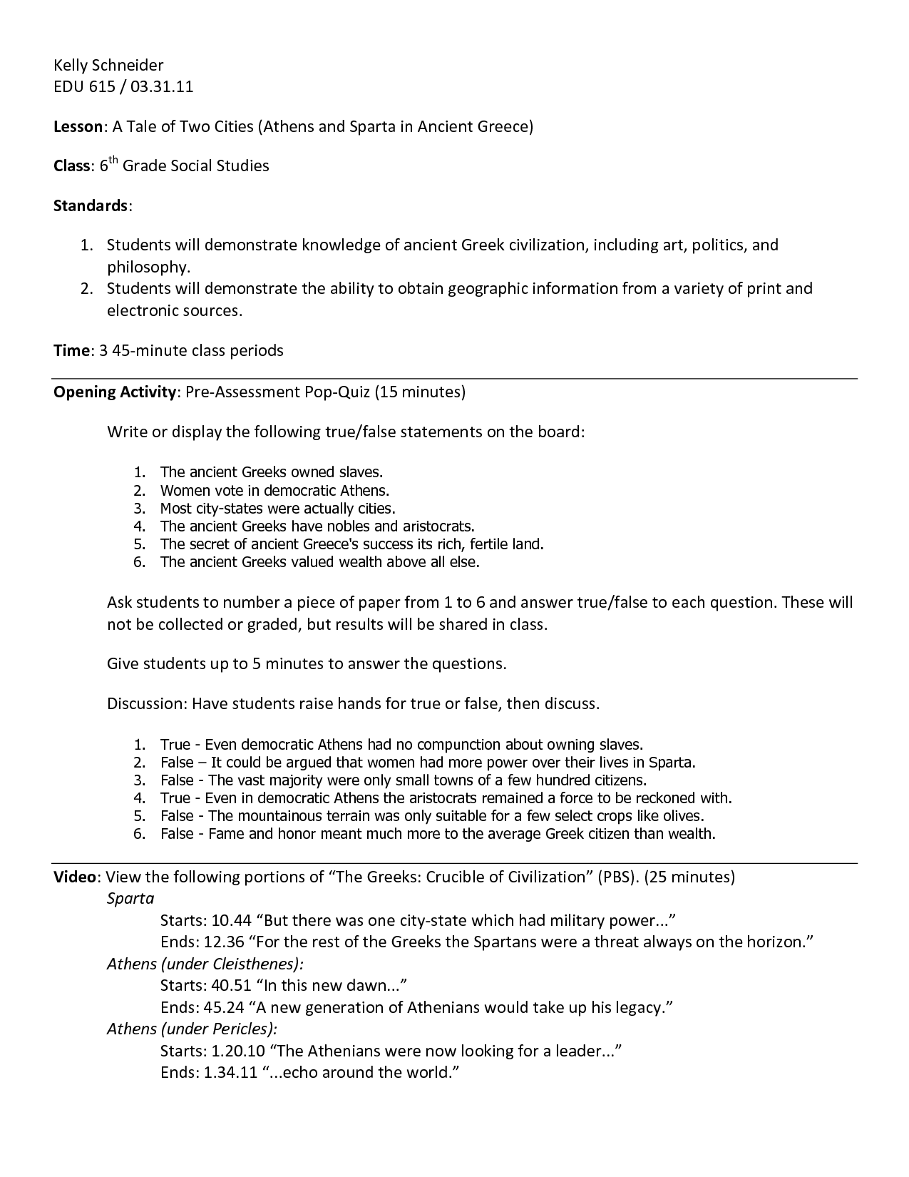 Athens and Sparta Worksheet Answers