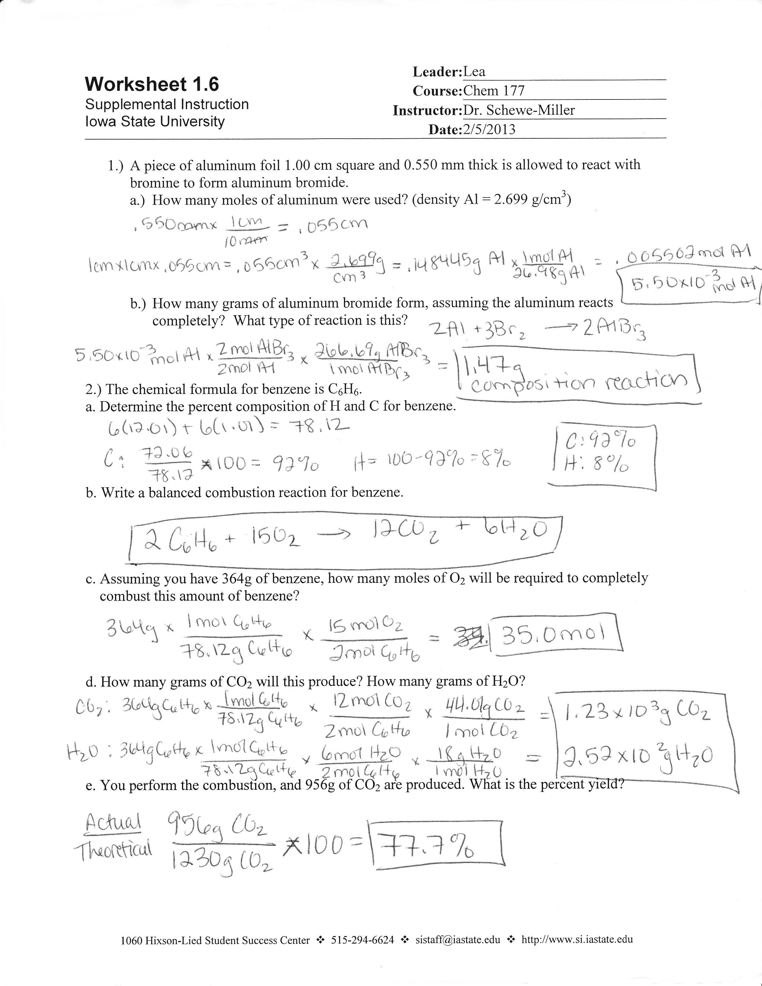 Stoichiometry Introduction Worksheet 1 Answers